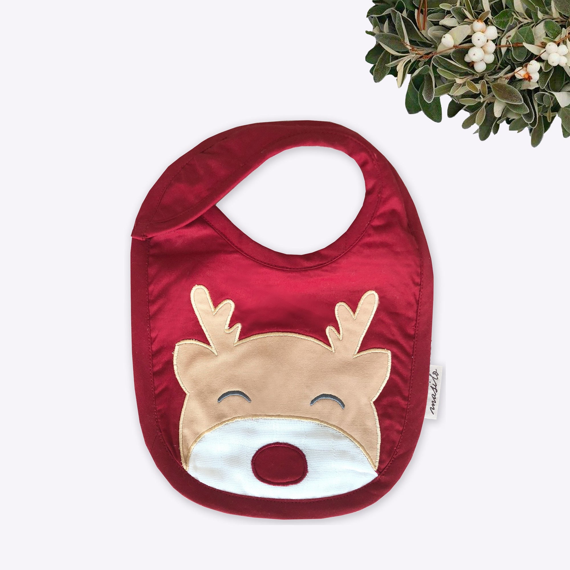 Unisex 100% Cotton handmade Festive Bibs - Rudolph - Red