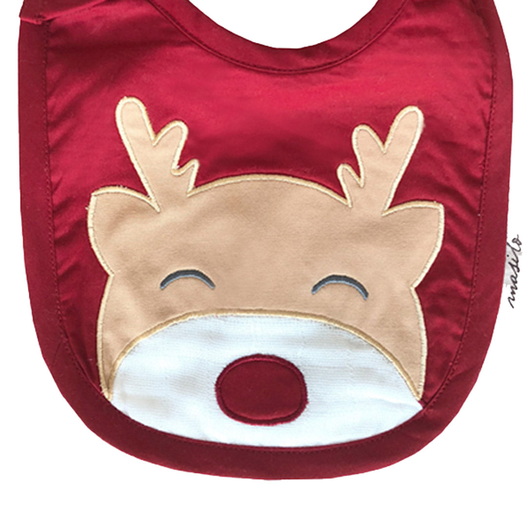 Unisex 100% Cotton handmade Festive Bibs - Rudolph - Red