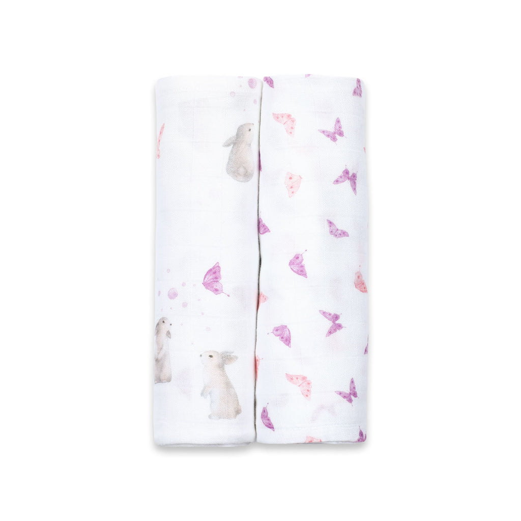 Girl Organic Bamboo Muslin Swaddles, 0-1 years-Best Buds-Purple