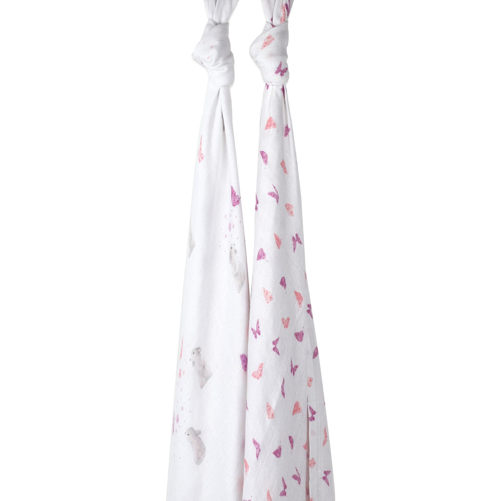 Girl Organic Bamboo Muslin Swaddles, 0-1 years-Best Buds-Purple