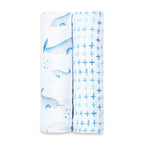 Unisex Organic Bamboo Muslin Swaddles, 0-1 years-Believe In The Narwhal-Blue