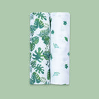 Unisex Organic Bamboo Muslin Swaddles, 0-1 year-Tropical Vibes Only-Green