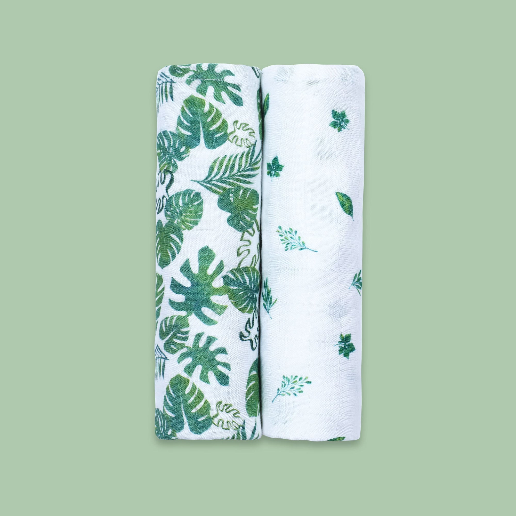 Unisex Organic Bamboo Muslin Swaddles, 0-1 year-Tropical Vibes Only-Green