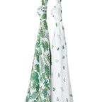 Unisex Organic Bamboo Muslin Swaddles, 0-1 year-Tropical Vibes Only-Green