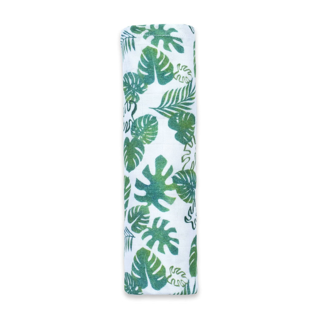 Unisex Organic Bamboo Muslin Swaddles, 0-1 year-Tropical Vibes Only-Green