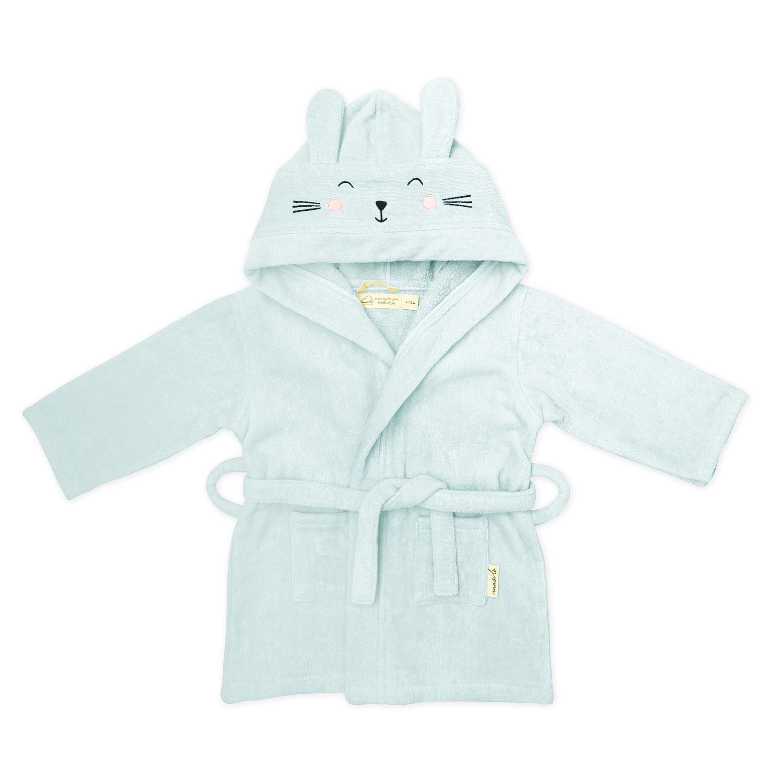 Unisex Organic Cotton Hooded Bathrobe, 0-1 year – Bunny-Mint