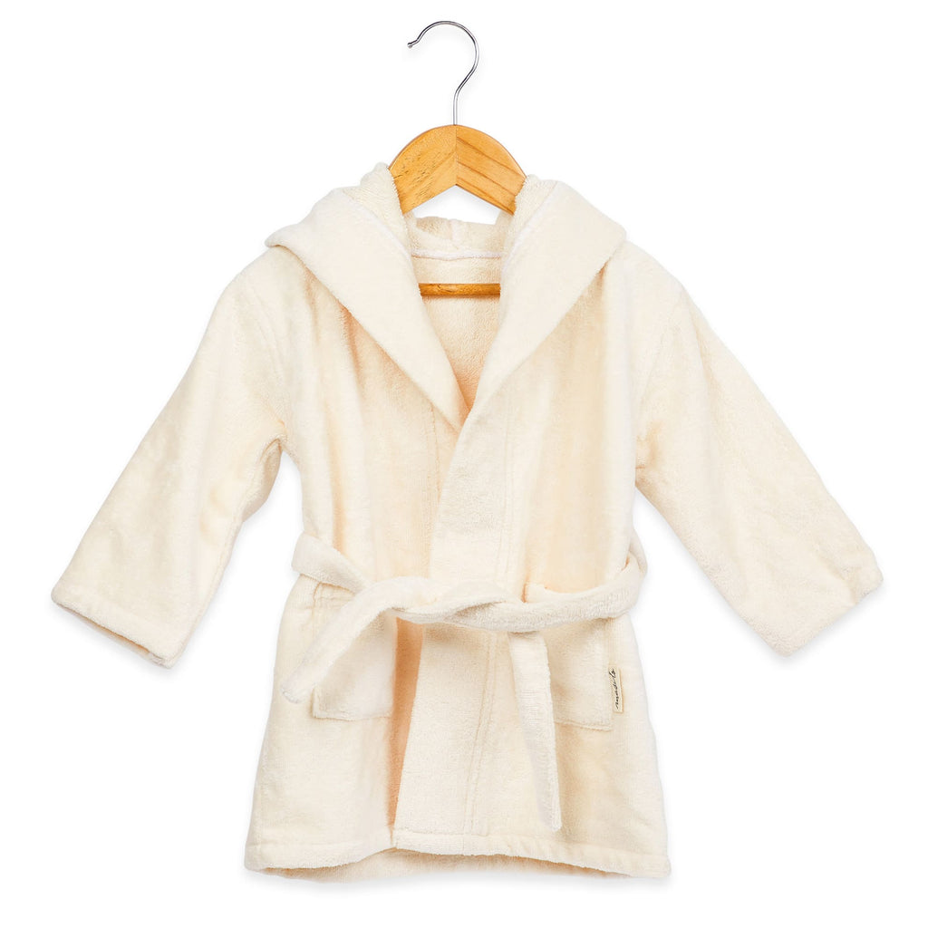 Boy Organic Cotton Hooded Bathrobe, 0-1 year - Cream