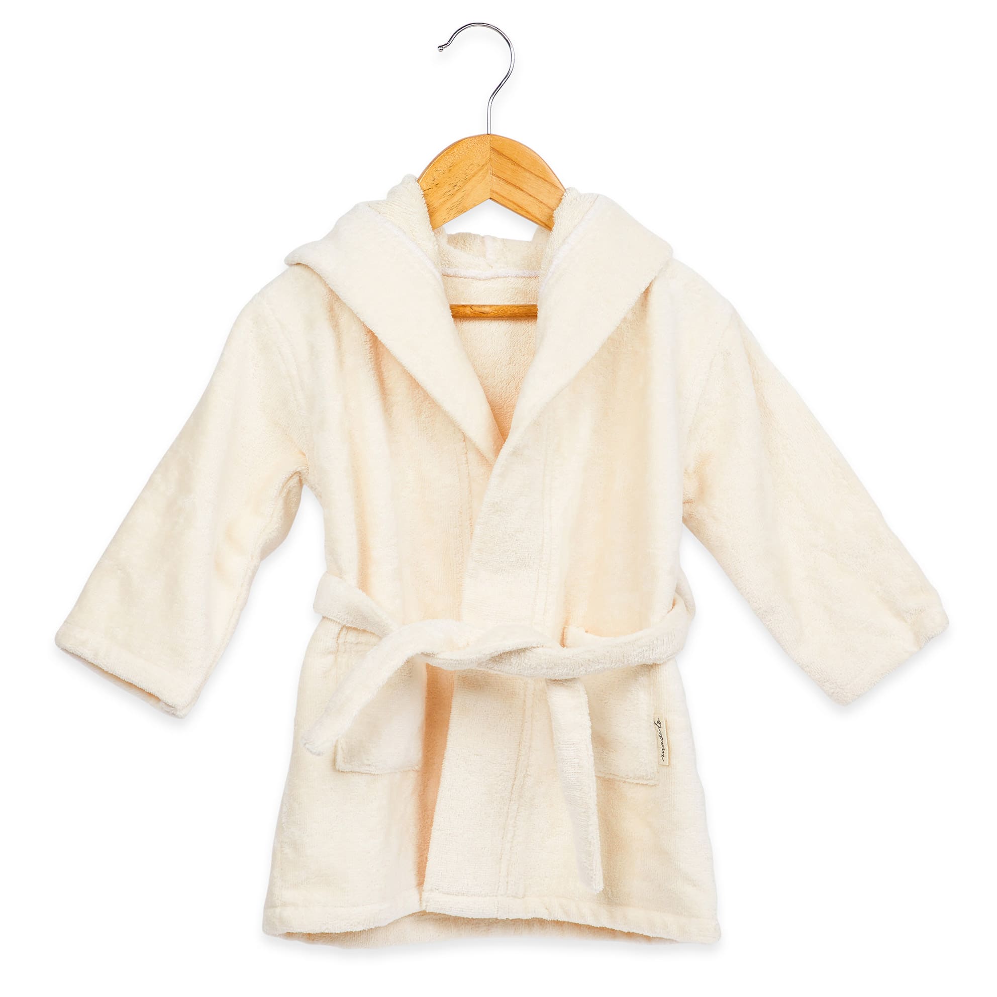 Boy Organic Cotton Hooded Bathrobe, 0-1 year - Cream