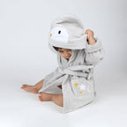 Unisex Organic Cotton Hooded Bathrobe, 0-1 year –Penguin-Grey