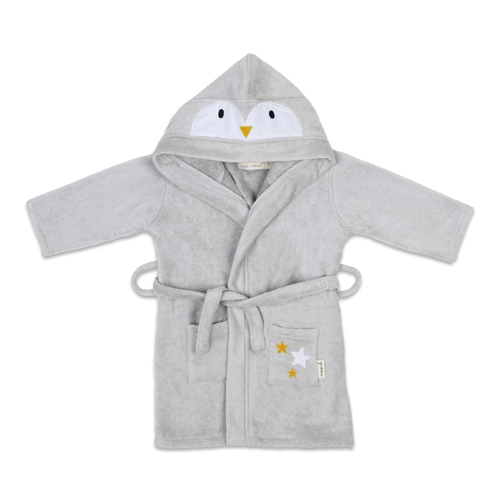 Unisex Organic Cotton Hooded Bathrobe, 0-1 year –Penguin-Grey
