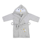 Unisex Organic Cotton Hooded Bathrobe, 0-1 year –Penguin-Grey