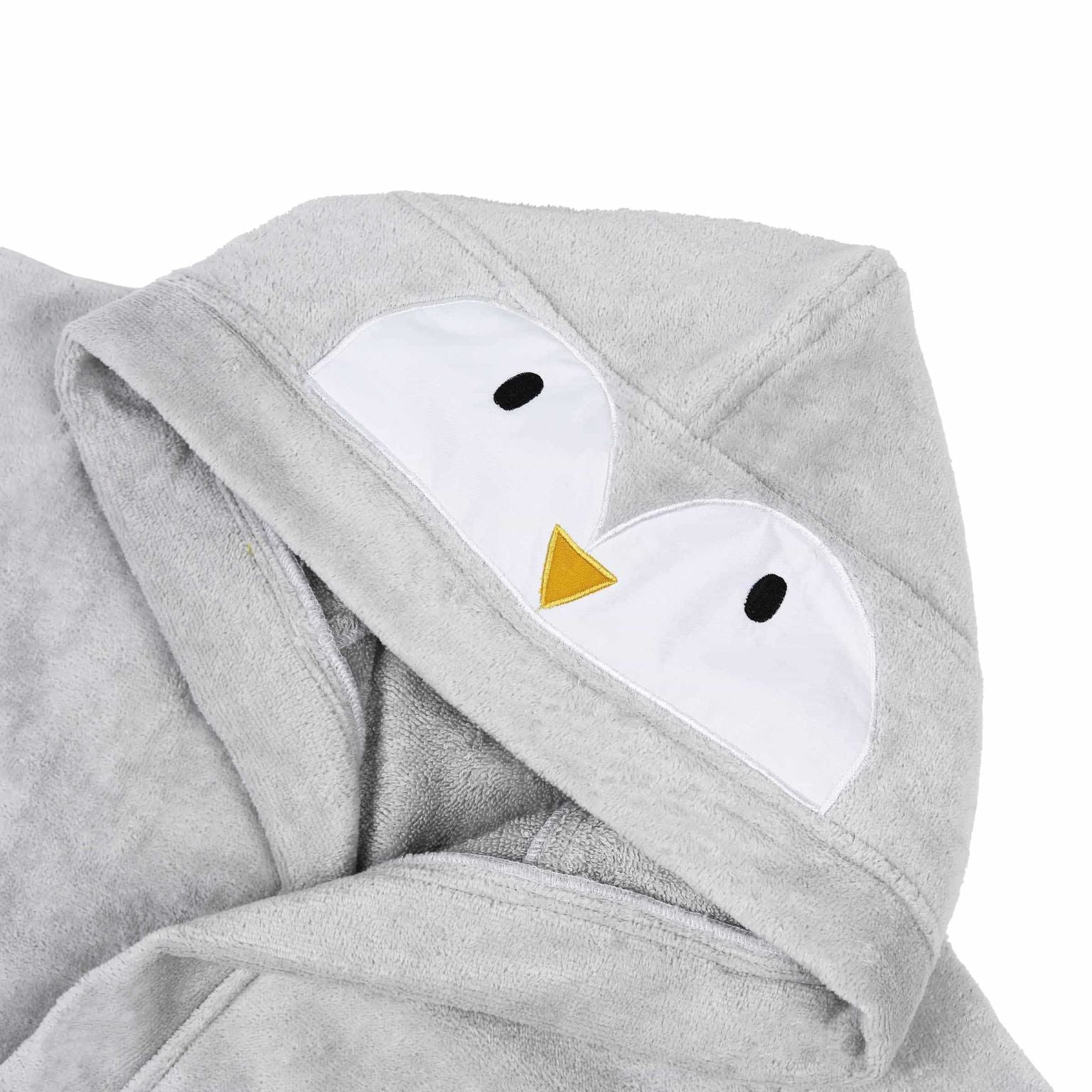 Unisex Organic Cotton Hooded Bathrobe, 0-1 year –Penguin-Grey