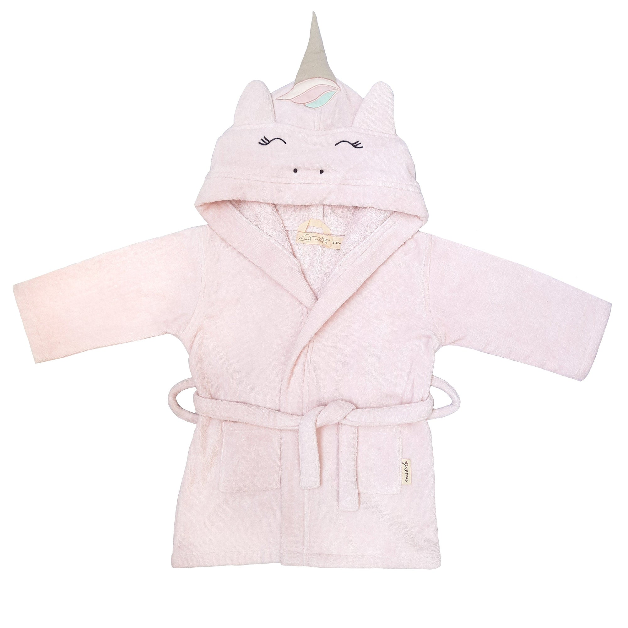 Girl Organic Cotton Hooded Bathrobe, 0-1 year – Unicorn-Pink