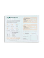 My Milestones baby clothing set packaging with information on sleeve sets and care instructions.