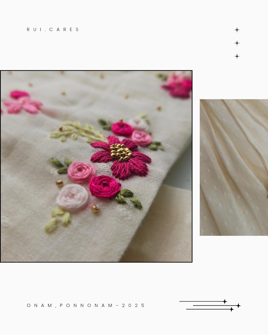 Pookalam: Hand Embroidered Offwhite Full Length Skirt Top Set In Moss Cotton Fabric With Bowclip