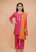 Girls Pink Suit set with Orange dupatta