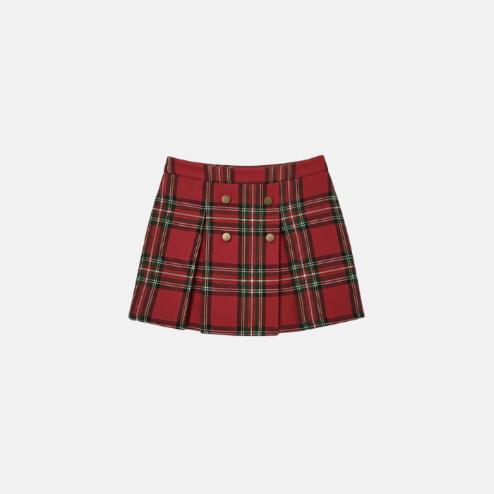 Red Tartan Box Pleat Skirt