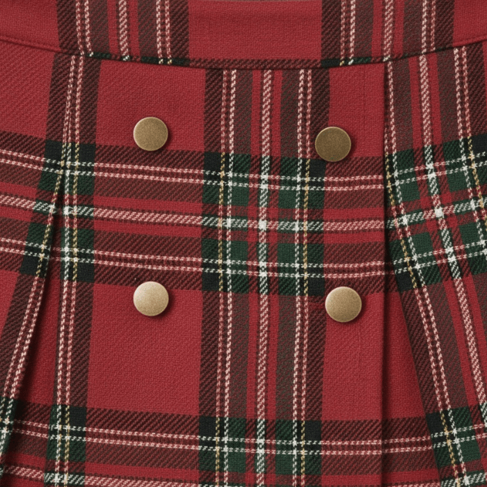 Red Tartan Box Pleat Skirt