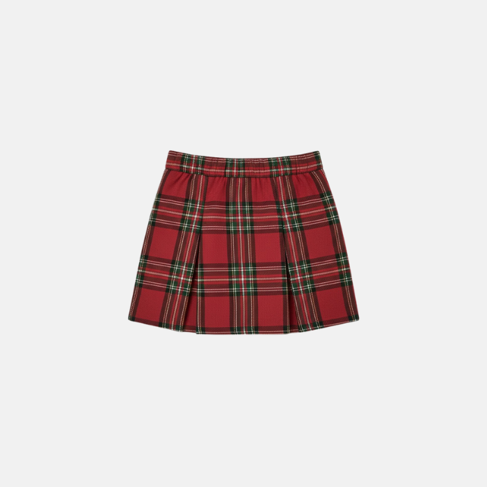 Red Tartan Box Pleat Skirt