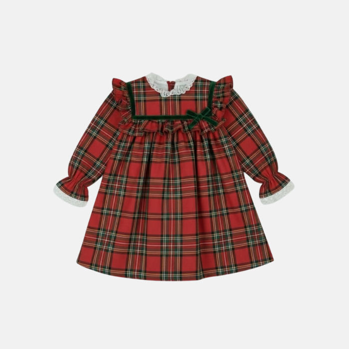 Red Tartan Lace Trim Dress