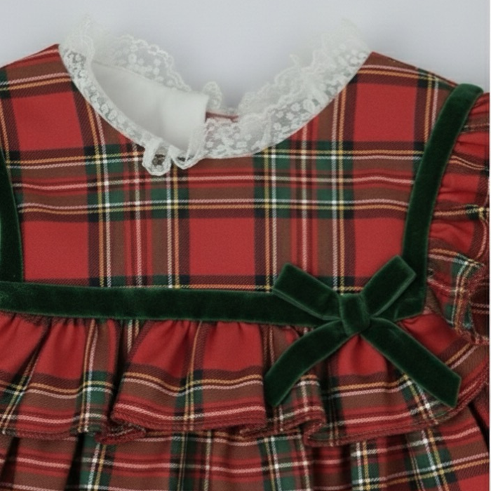 Red Tartan Lace Trim Dress