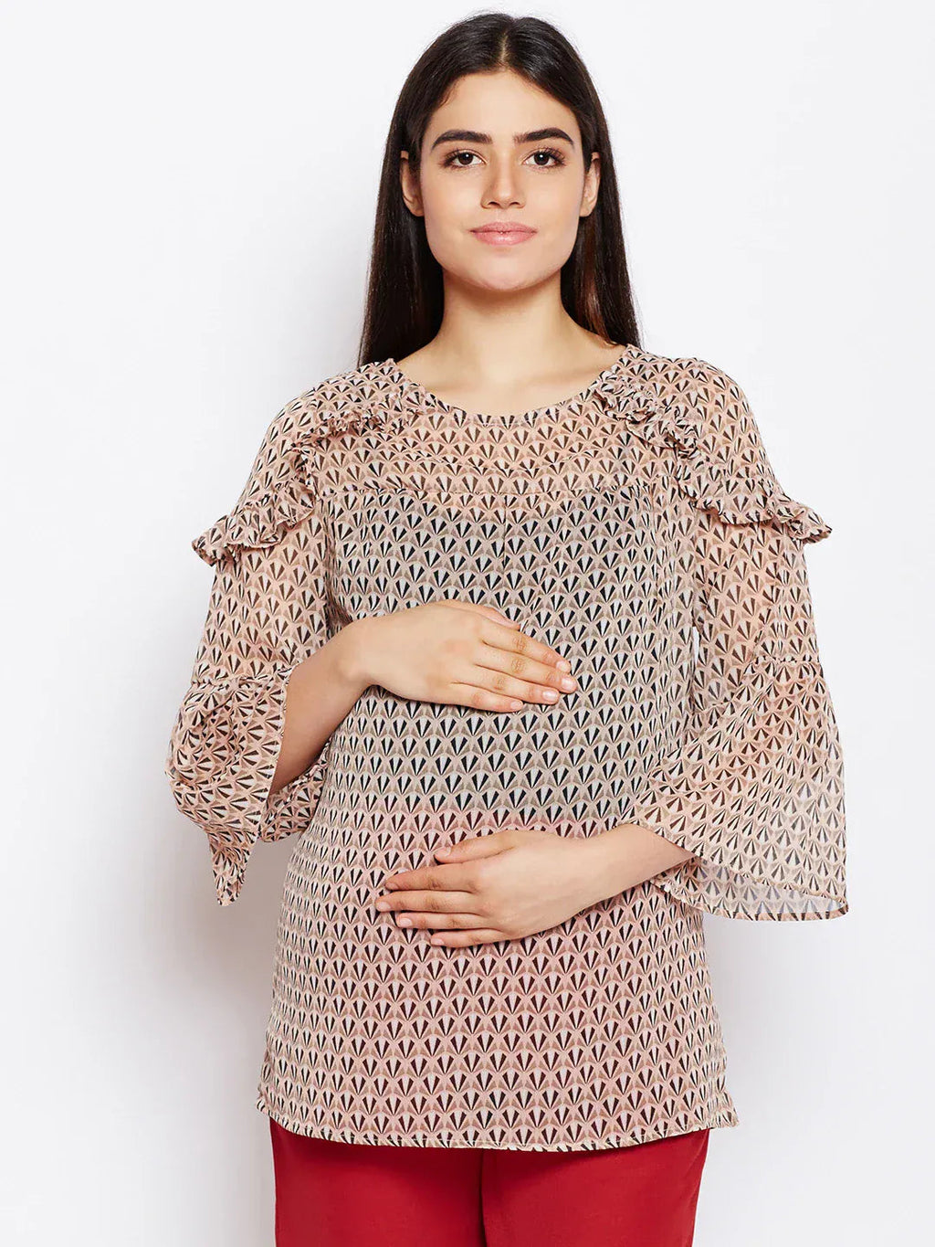 Women Beige Floral Printed Maternity Top