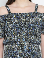Women's Blue Floral Printed Maternity Dress