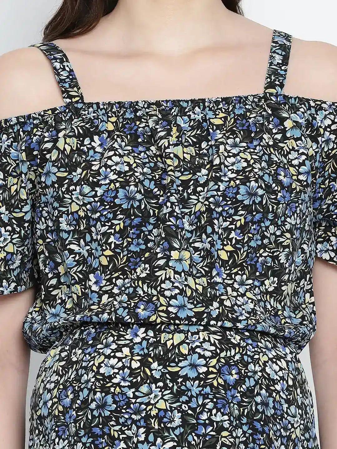 Women's Blue Floral Printed Maternity Dress