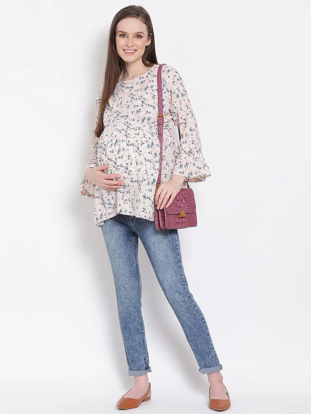 Floral Print Peach Maternity Top