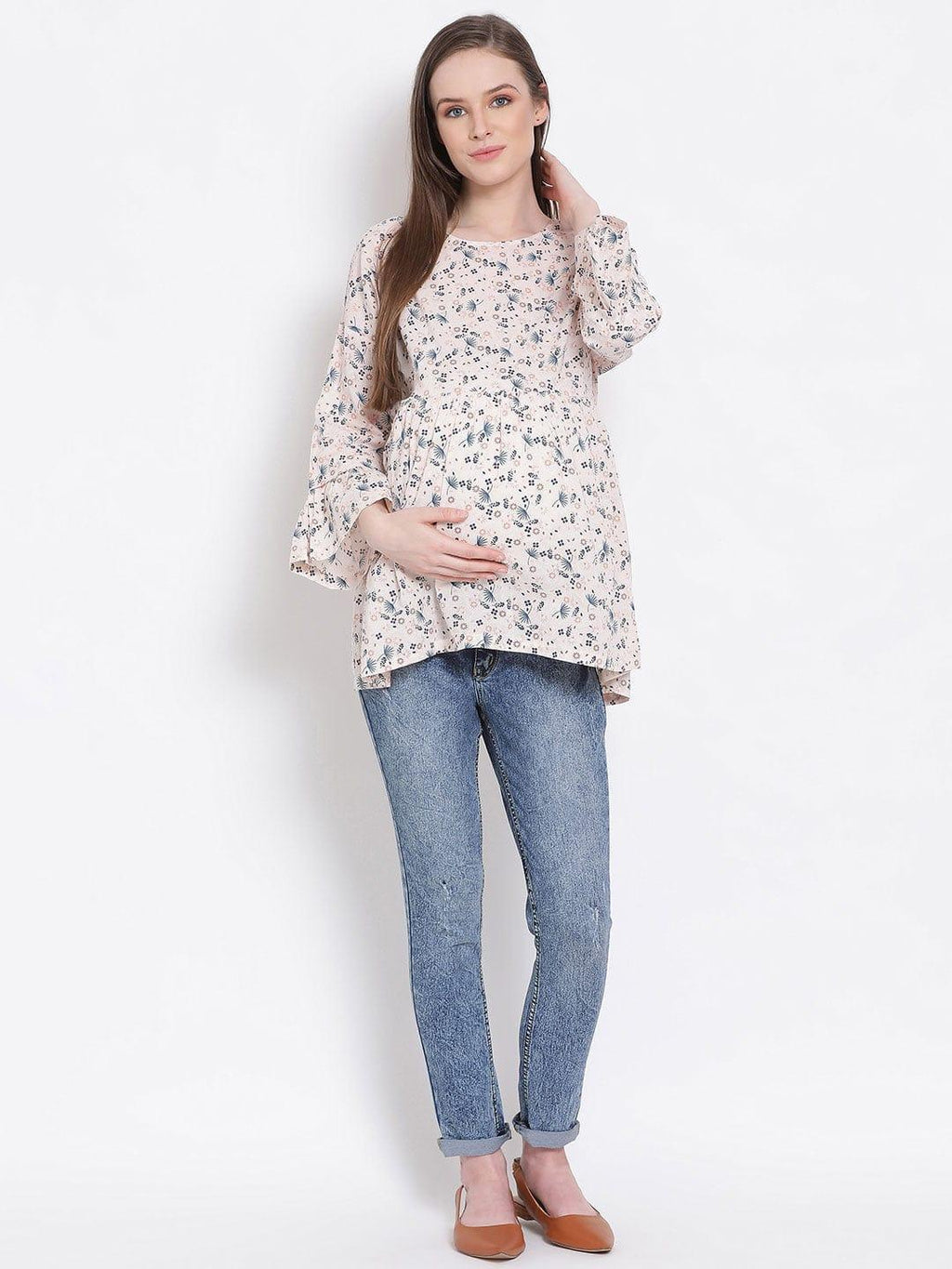 Floral Print Peach Maternity Top