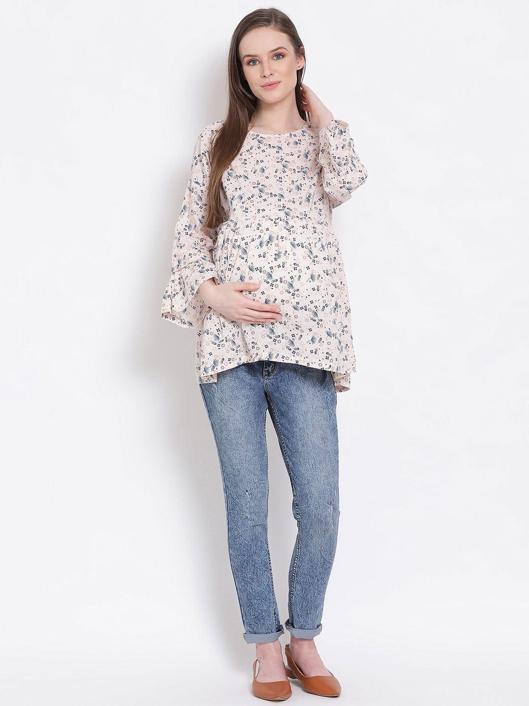 Floral Print Peach Maternity Top
