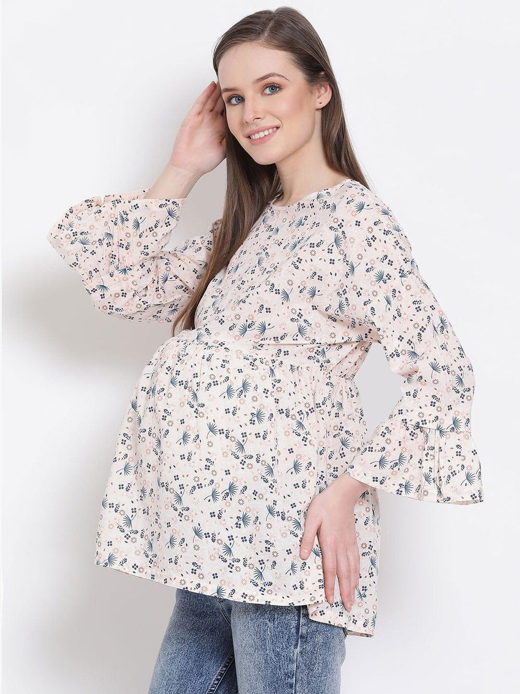 Floral Print Peach Maternity Top