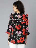 Black Floral Print Maternity Top