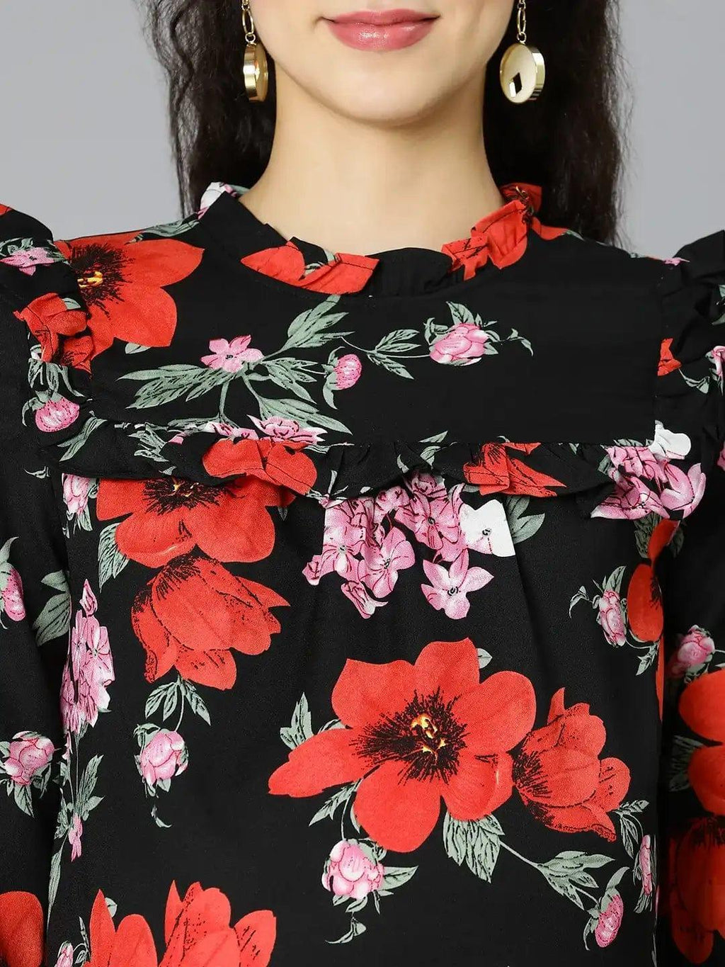 Black Floral Print Maternity Top