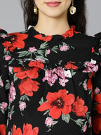 Black Floral Print Maternity Top