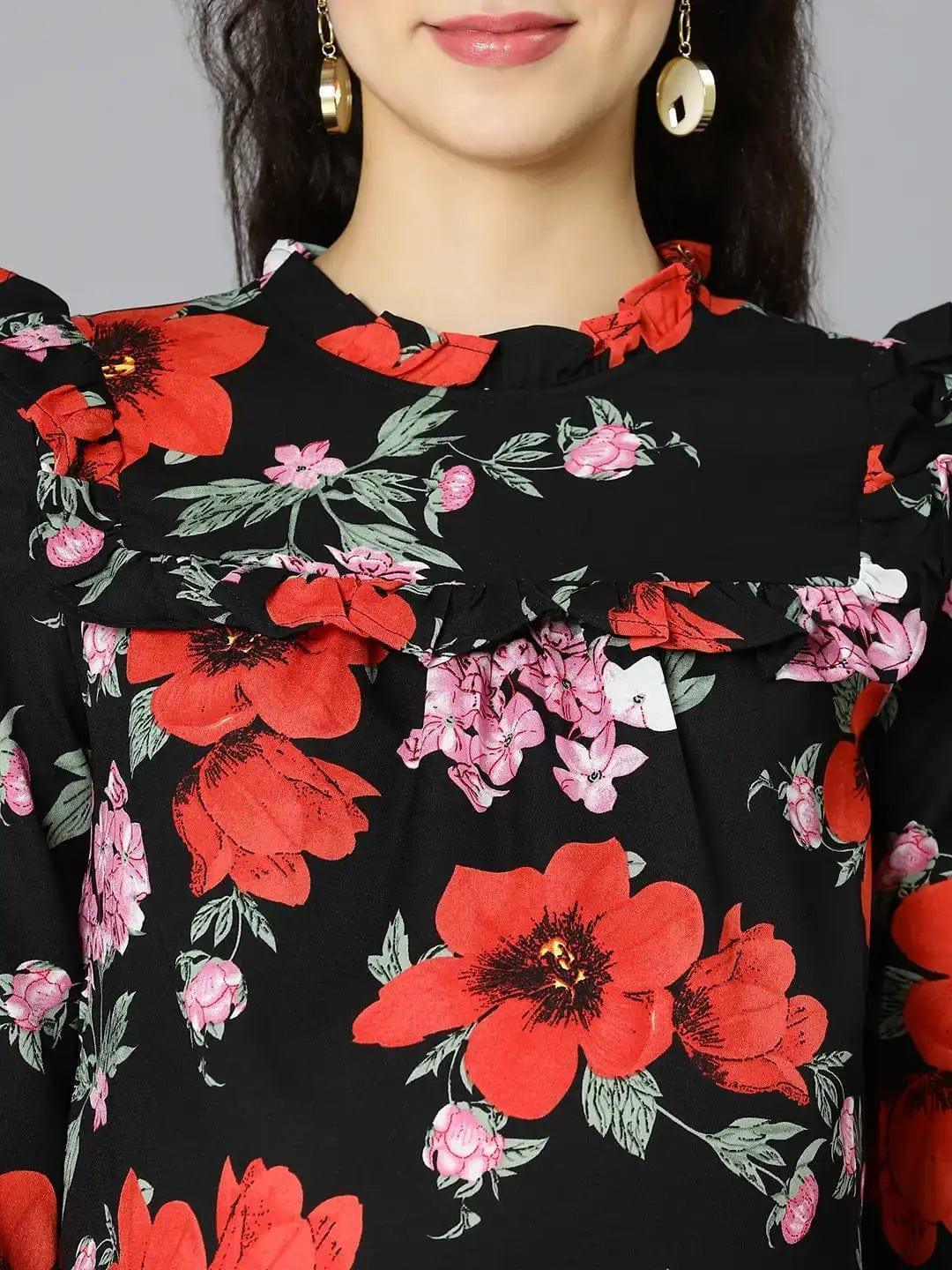 Black Floral Print Maternity Top