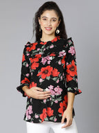 Black Floral Print Maternity Top