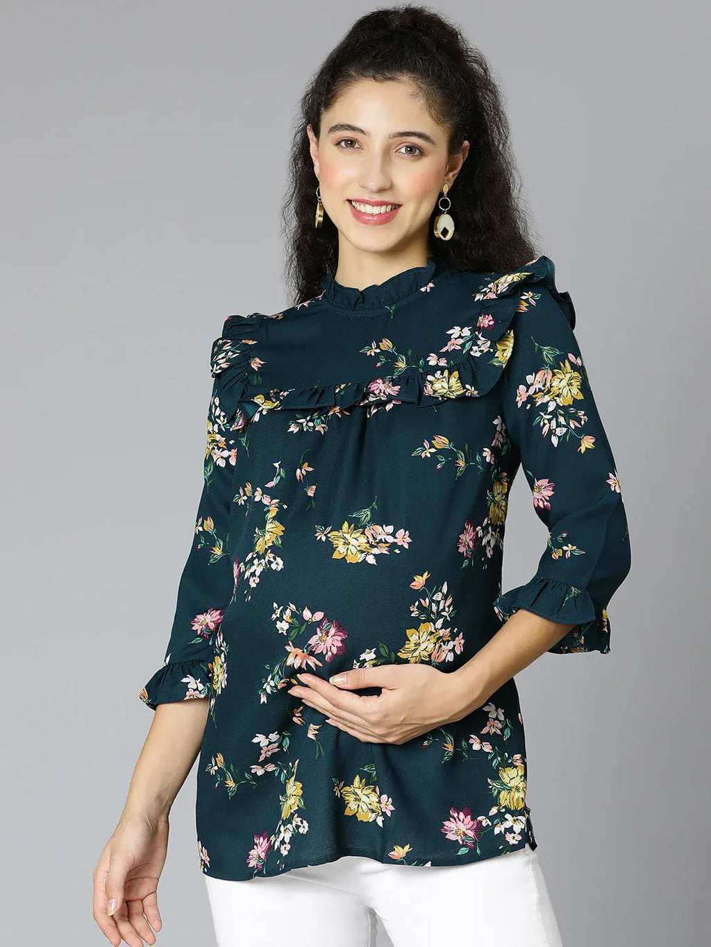 Women Green Floral Print Maternity Top