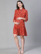 Women Red printed Maternity Dress