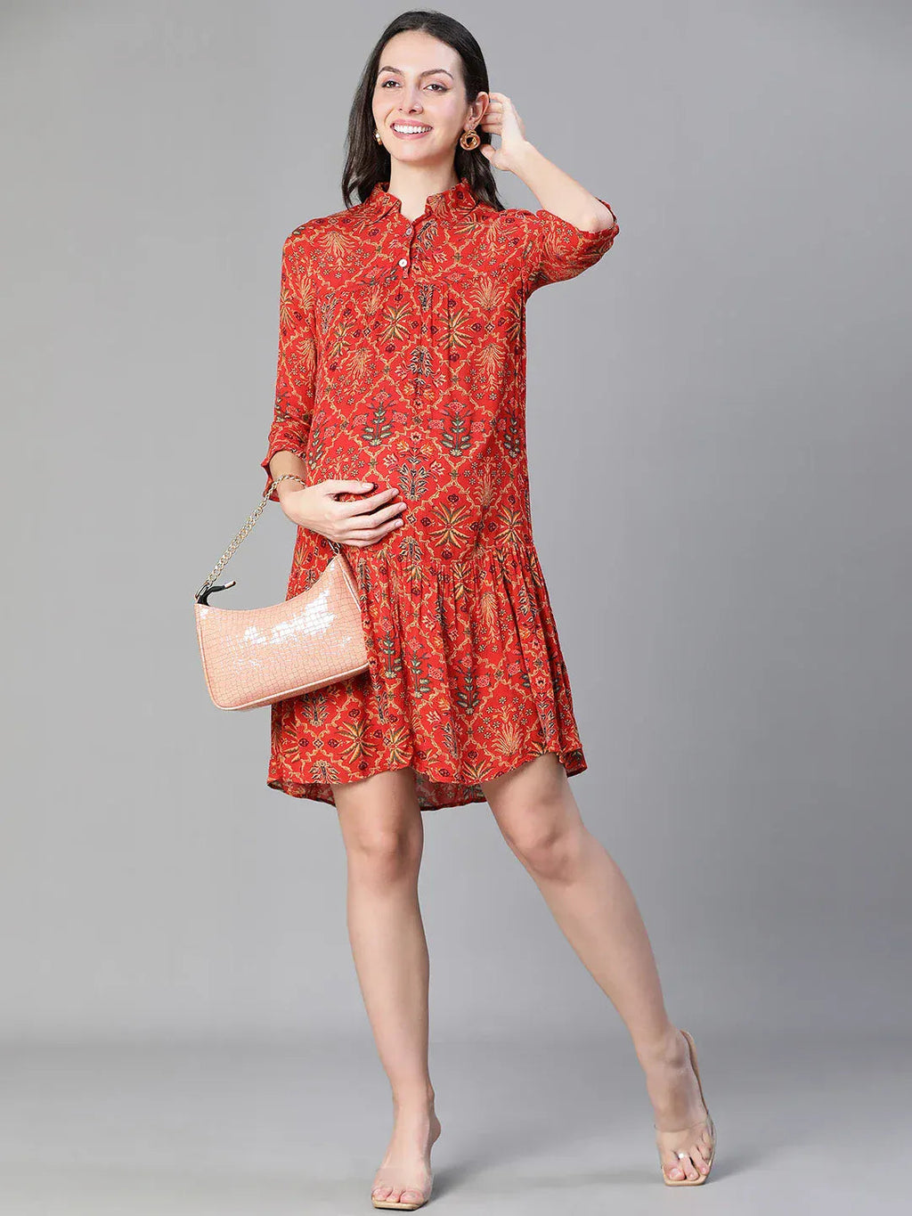 Women Red printed Maternity Dress