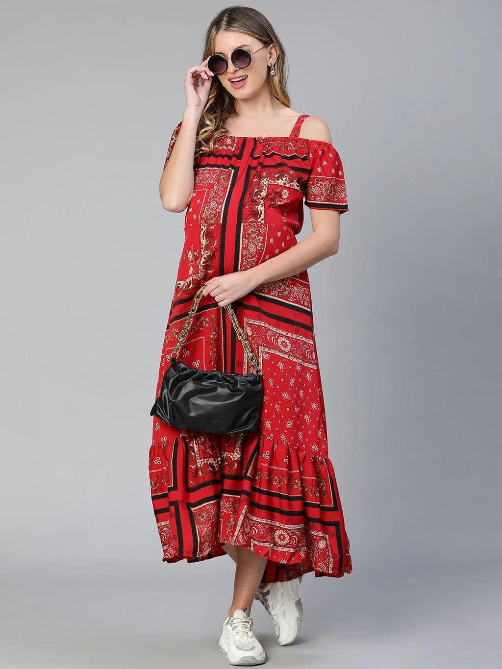 Women's Red Floral Print Maternity Dress