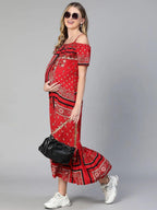 Women's Red Floral Print Maternity Dress