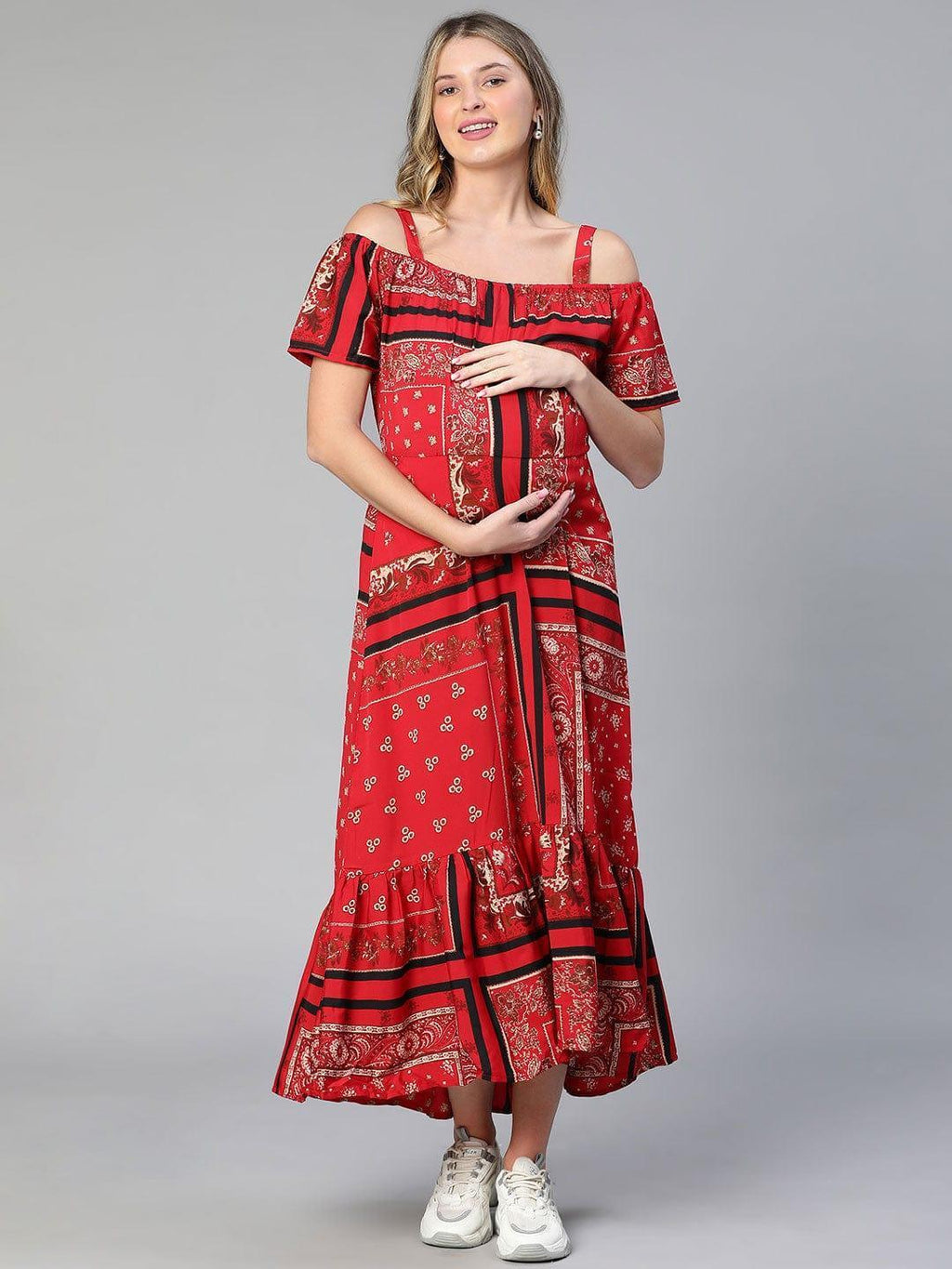 Women's Red Floral Print Maternity Dress