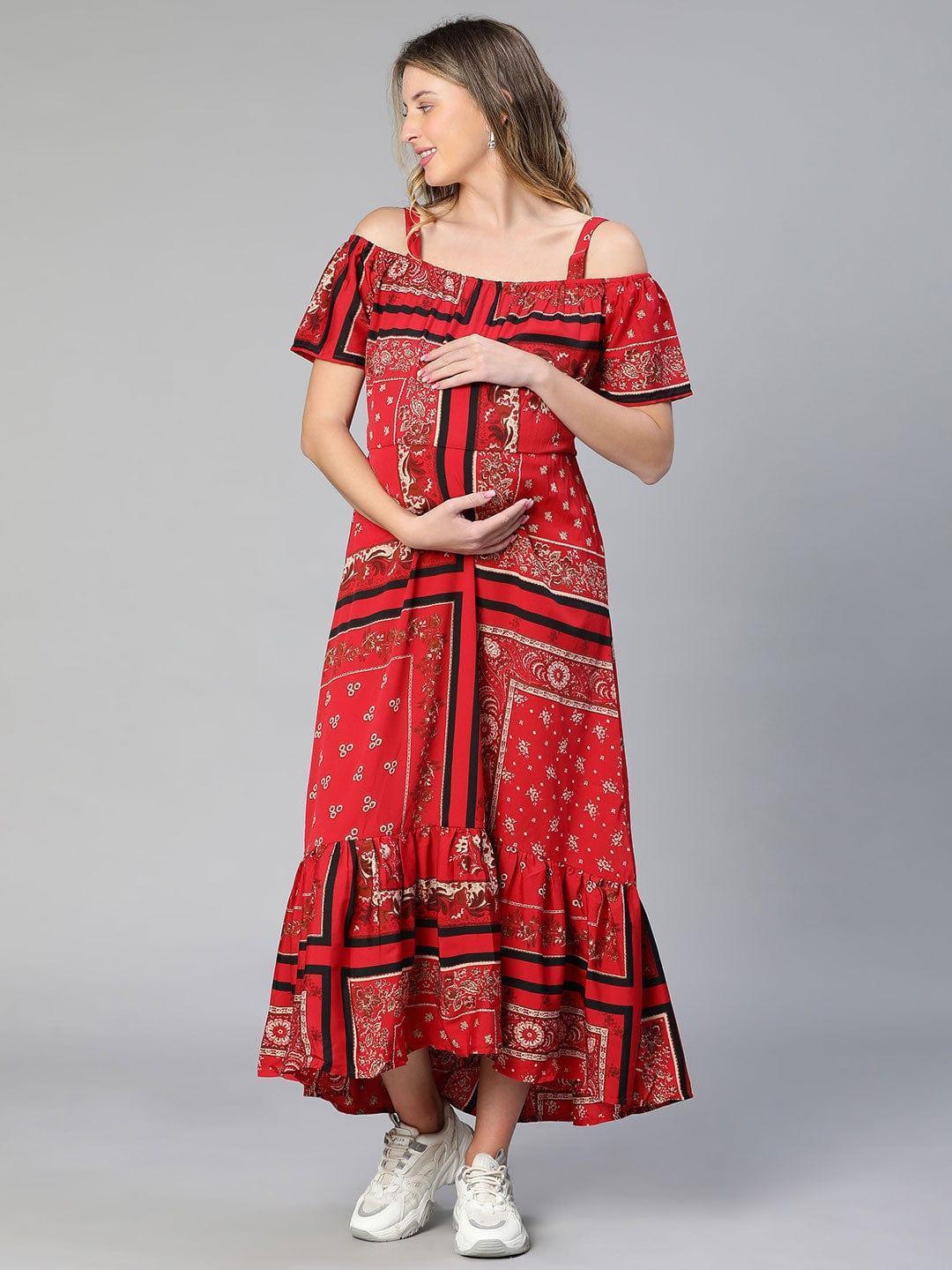 Women's Red Floral Print Maternity Dress