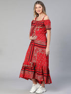 Women's Red Floral Print Maternity Dress