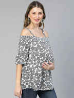 Women White Floral Maternity Top