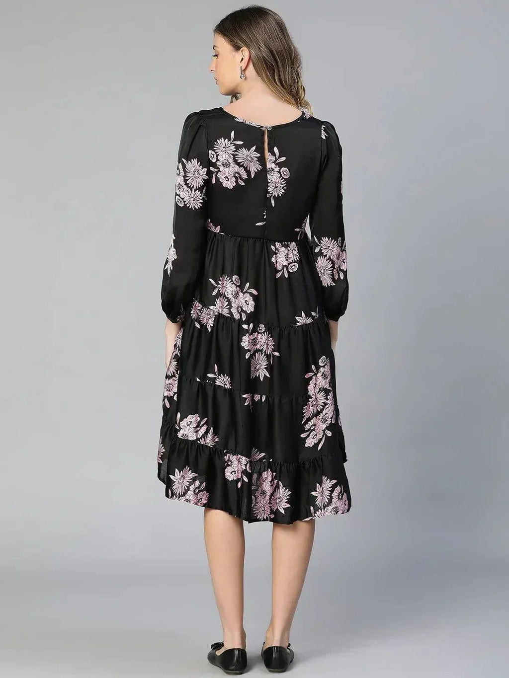 Women's Black Floral Print Maternity Dress