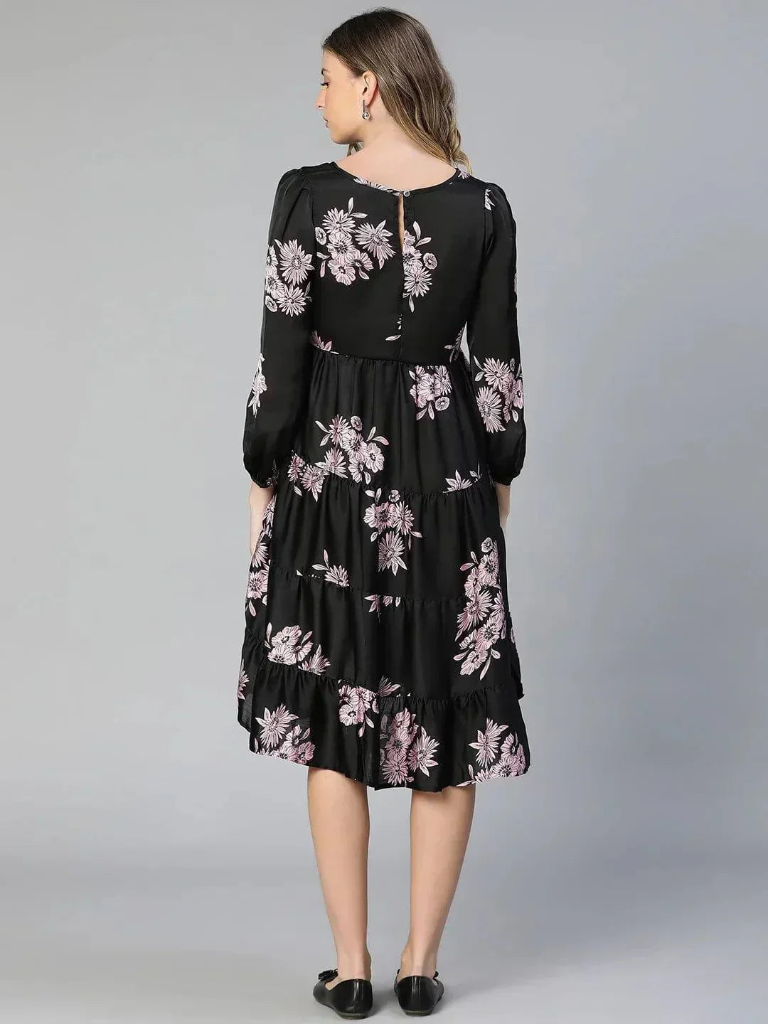 Women's Black Floral Print Maternity Dress