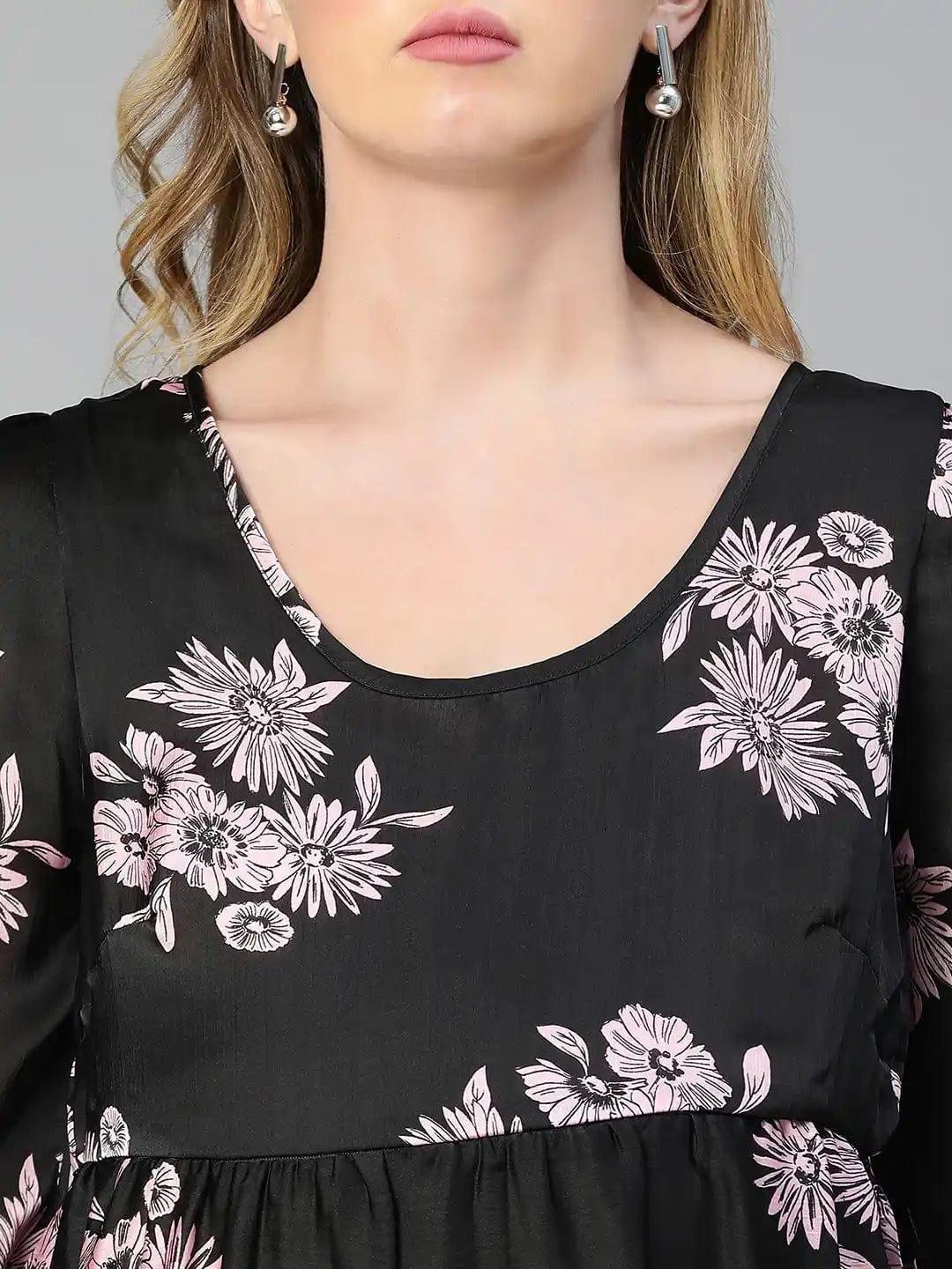 Women's Black Floral Print Maternity Dress