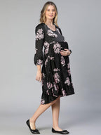 Women's Black Floral Print Maternity Dress